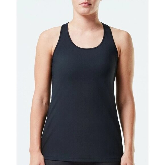 Spanx Women’s Size XL Black Racerback Tank Top Side Zip Stretch Activewear Shirt - Picture 1 of 11